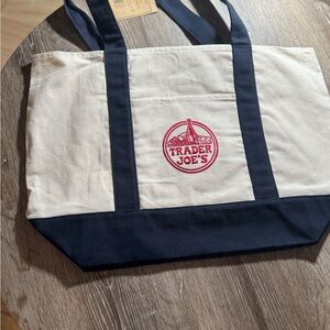 Trader Joe's Large Classic Navy and Cream Tote Bag